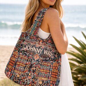 Johnny Was Reusable Tote Bag, Packable Nylon Shopping Bag, Multicolor Floral